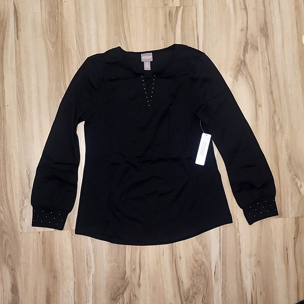 Chico's Notch Neek knit Studded top
